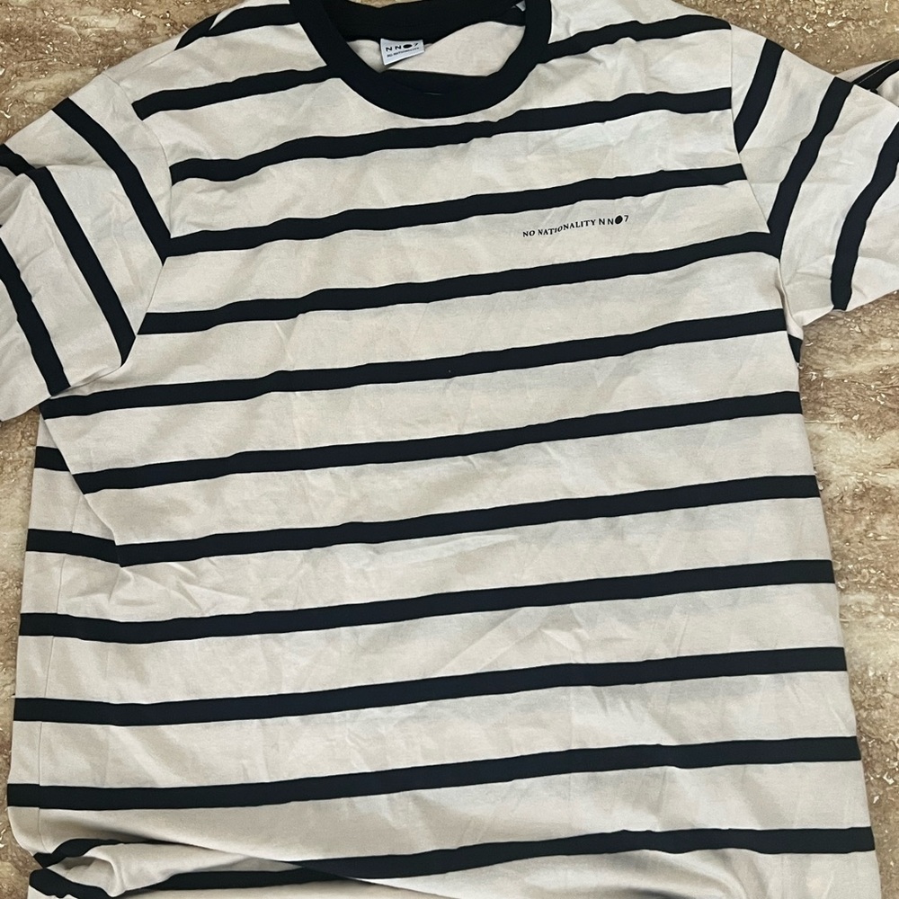NNO7 No Nationality Navy and Cream Strip Shirt